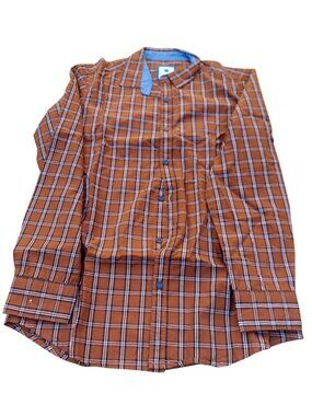 Symbol Mens Regular Fit Brown & White Plaid Cotton Long Sleeve Shirt M 1410